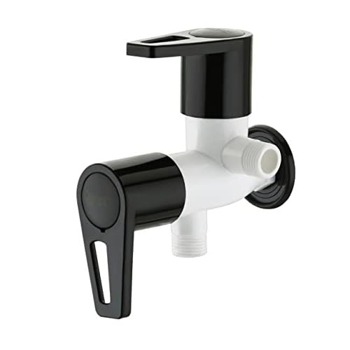 Image of MONIT Angle Cock 2-Way ABS Plastic Angle Valve Tap /Stop Cock /Bathroom Cock for Hot and Cold Water- White & Black
