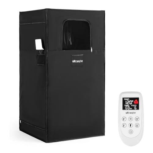 WILLOWYBE tragbare Infrarot-Sauna für zu Hause mit 6 Heizplatten, Saunazelt, Fußheizkissen und LED-Warmlicht, trockene Infrarot-Sauna-Box für den ganzen Körper, Personal Home Spa