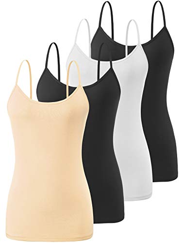 Image of Air Curvey 4 Pack Camisole Tops for Women Basic Undershirt Tanks Adjustable Spaghetti Straps Camis Seamless Soft Layering Top
