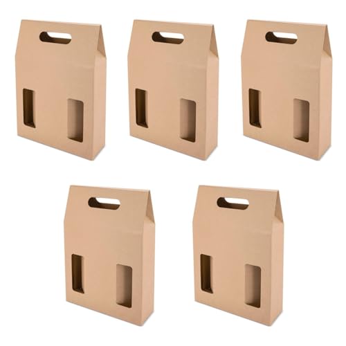 ACAN Tradineur - Pack de 5 boîtes en carton avec fenêtres, adaptées pour 3 bouteilles de vin, incluant poignée, pour ranger, offrir, emballer du champagne, Noël, dimensions 41 x 27 x 9 cm