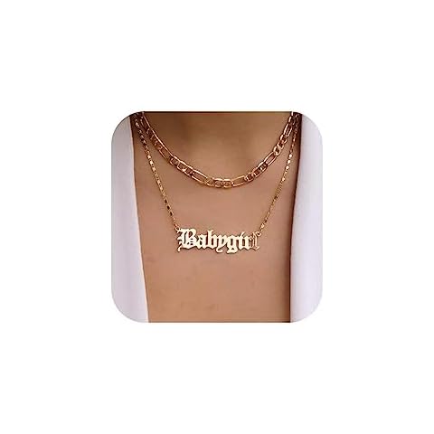 Jovono Layered Necklaces Gold Figaro Necklace Chain Fashion Babygirl Pendant Necklace Chain Accessories for Women(Gold) Cover