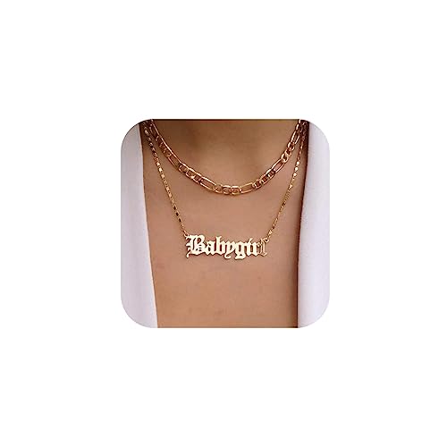 Jovono Layered Necklaces Gold Figaro Necklace Chain Fashion Babygirl Pendant Necklace Chain Accessories for Women(Gold)
