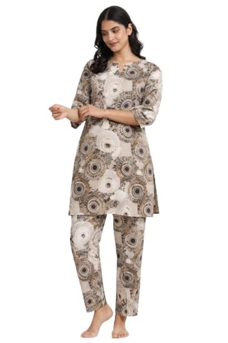 Image of Duchess Women's Pure Cotton Printed Long Length Night Suit Set