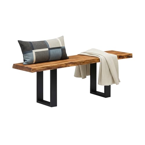 Alaterre Furniture Alpine Live Edge Solid Wood 48" Bench with Metal Legs, Natural