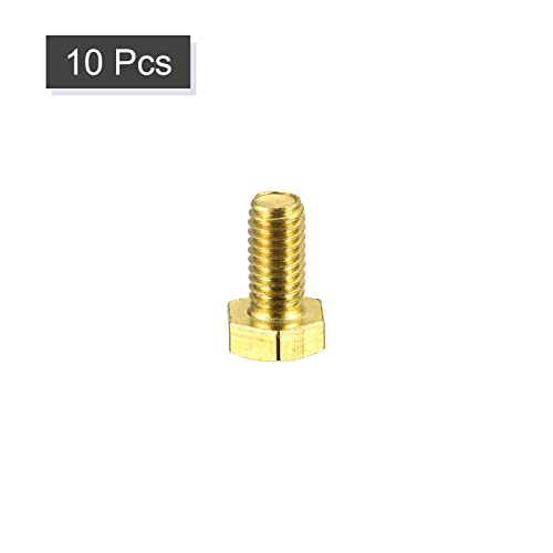 Image of uxcell Brass Hex Bolts, M6x12mm 10pcs Fully Thread Grade 4.8 Solid Brass Hexagon Head Bolt Machine Screws for Machinery