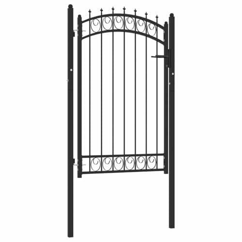 vidaXL Zauntor mit Spitzen Gartentor Gartentür Hoftor Gartenpforte Hoftür Zauntür Gartenzaun Tor Tür Pforte Metalltor Stahl 100x150cm Schwarz