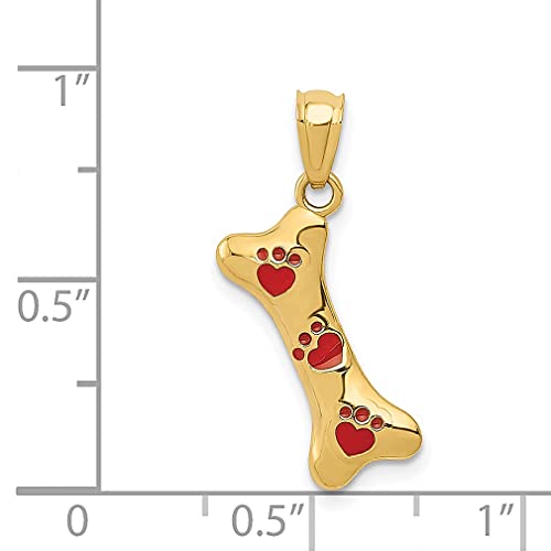 14K Yellow Gold Dog Bone Red Enamel Paw Print Prints Pendant Charm Necklace Animal Fine Jewelry For Women Gifts For Her #TOP2