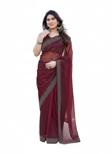 Sari Bollywood KULIA brodé de pierres avec son bustier non cousu pour tenue de mariage
