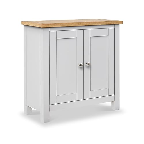 Farro Grey Small Floor Cabinet | Roseland Furniture Contemporary Painted Solid Wooden 2 Door Storage Cupboard with Shelf for Bathroom, Living Room, Kitchen, Dining Room, Hallway, Fully Assembled