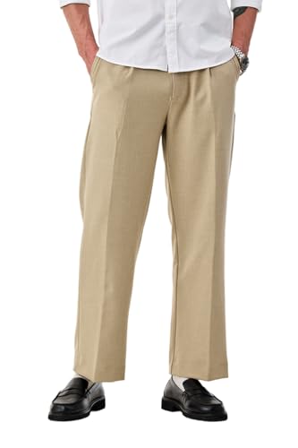 Image of SNITCH Men Casual Trousers| Baggy Fit Mid Rise Solid Plain Front Style | Breathable Cotton Blend & Lightweight Linen Fabric for Summer & Everyday Outings