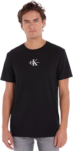 Calvin Klein Jeans Camiseta de Manga Corta para Hombre Monologo Regular de Algodón Orgánico, Negro (Ck Black), M