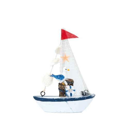 Image of Decorative Sailboat Nautical Model Showpiece - 16 * 3 * 11.5 cm | Miniature Sailing Boat Showpiece for Home Decor, Cafe, Office & Table Desk Decoration | Small Size Dark Blue-Sea-Gull