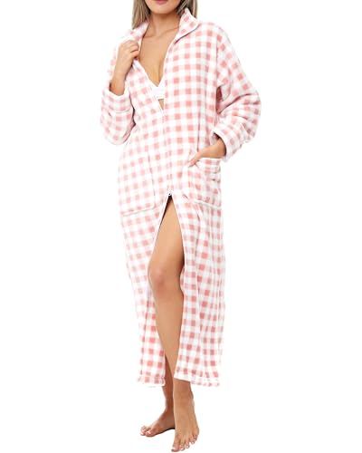 Image of Alexander Del Rossa Long Zip Up Robes, Plush Zipper Robes for Plus Size, Housecoats Zipper Front