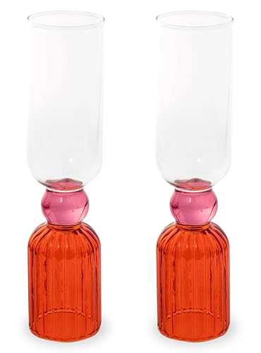 ban.do Bar Glass Set of 2, 6.6oz Cute Cocktail Glasses for Adults, Unique Cocktail Wine & Champagne Glasses, Aesthetic Glassware for Bar Cart, Tipsy Turvy
