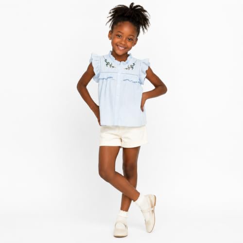 Image of Mud Kingdom Little Girls Peter Pan Collar Blouse Cotton Short Sleeve Button Up