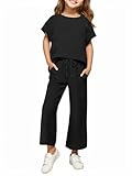 Girls Two Piece Outfits Kids Fashion Short Sleeve Tops and Wide Leg Pants Set 5-14 Years