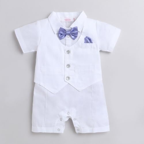 Image of Hopscotch Boys White Solid Romper