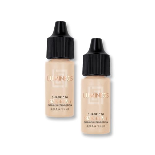 Luminess Air Silk 4-In-1 Airbrush Foundation- Foundation, Shade 020 (.5 Fl Oz) - Sheer to Medium Coverage - Anti-Aging Formula Hydrates and Moisturizes - Professional Makeup Kit for Cordless Air Brush