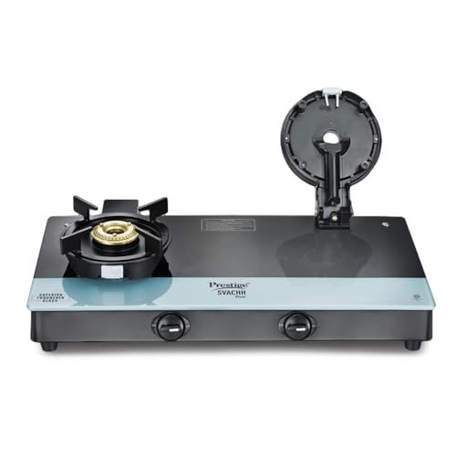 Prestige Svachh Duo GTSD 02 Toughened Glass with Liftable 2 Burners Gas Stove, Black, Manual Ignition