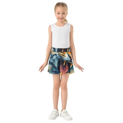 Kids Tennis Skirts Head Roaring Tiger Watercolor Girls' Shorts Athletic Skorts Neon Teen Skirt 4t3