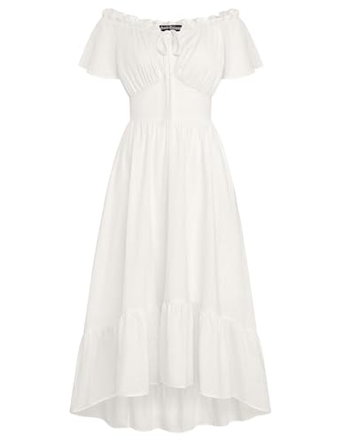 Mittelalter Damen Corsagenkleid Vintage Retro High Waist Flowy Swing Kleid Beige M