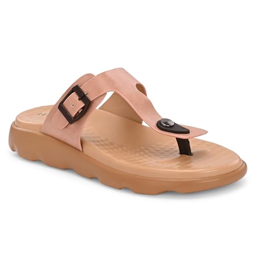 Image of Legwork Women's Orthopaedic T-Strap Thong Sandal | Acupressure Massage Footbed | EVA Cushioned Platform Sole | Doctor Arch Support | Adjustable Buckle Strap | Diabetic Friendly Flat Sandals for Women | UK 3-8 | Brown, Tan, Pink