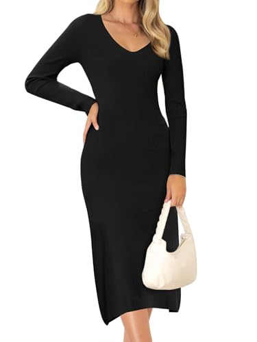 Robe pull midi pour femme en maille côtelée douce idéale au bureau