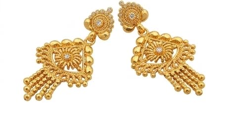 Image of Gold-Plated Chandelier Drop Earrings with Tassel Detail