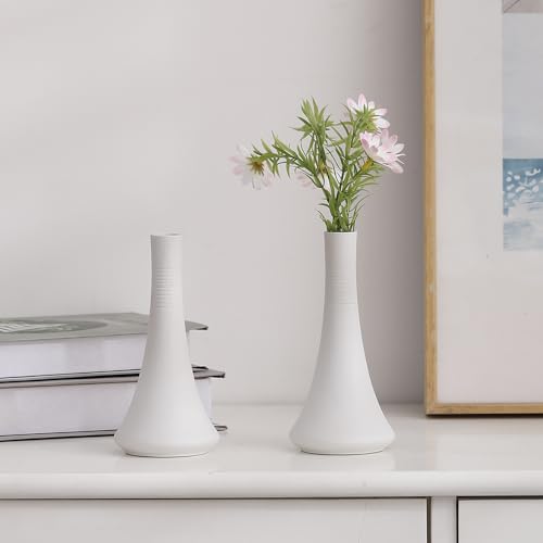 Glosoni Set di 2 vasi in ceramica bianca opaca, decorazione rustica, vaso decorativo, adatto per cucina, camera da letto, ufficio, soggiorno, bagno e mensola centrale tavolo da pranzo