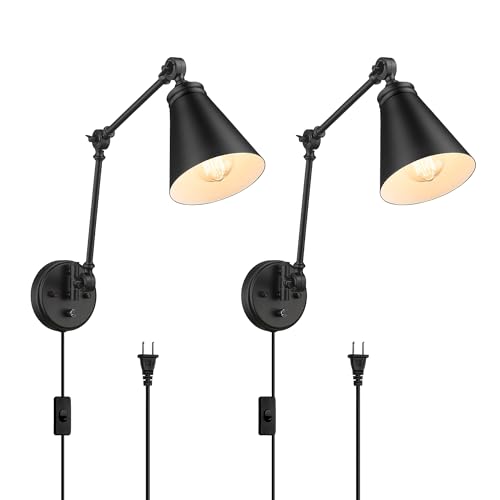 LIROUVET Plug in Wall Sconces Set of Two, Adjustable Swing