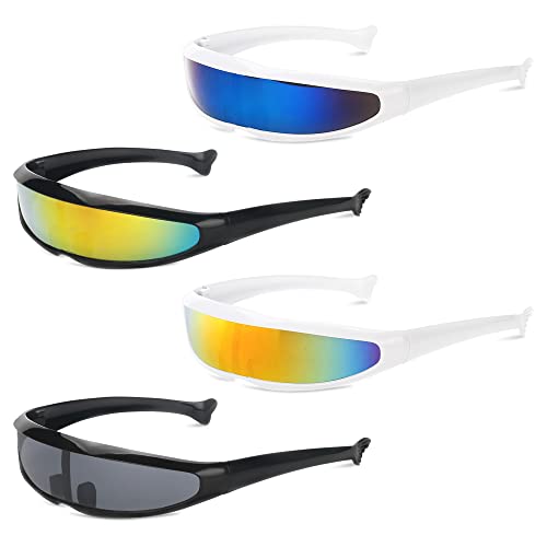 SHEPIN 4 Stück Futuristische Sonnenbrille, Verspiegelte Schnelle Brille...