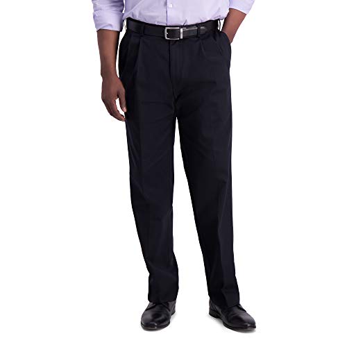 Haggar mens Iron Free Premium Khaki Classic Fit Pleat Front Expandable Waist Casual Pants, Black, 44W x 29L US by Haggar - Used condition - US$17.12