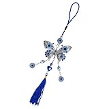 GOOHOCHY Adorno Colgante Turco de Mal de Ojo Azul Cristales y Borlas en Forma de ala, Decoración de Pared para Hogar y Oficina, 1 Pieza, Decoración Colgante Protectora