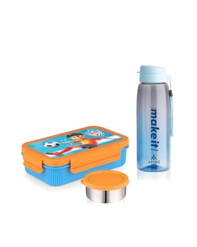 Image of ATTRO Prime Treat Time Lunch Box with Sipstar Water Bottle, School Tiffin Combo-Blue