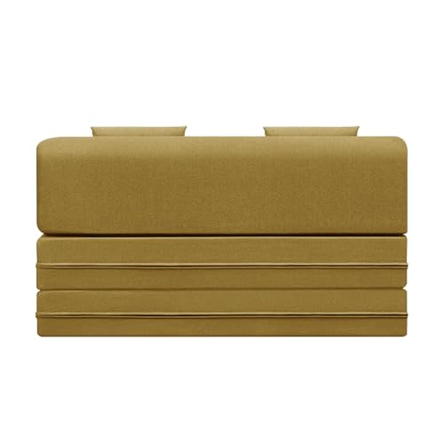 Image of Easy Foldable Two Person Sofa Cum Bed Jute Fabric- Washable Cover- Including Two Cushion- Size 4' X 6' Ft (Golden Color) Perfect for Home & Office for Guests