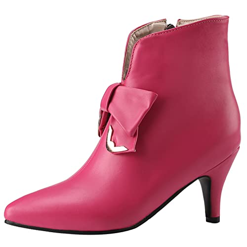 Bviennic Kitten Heel Damen Pointed Toe Winter Stiefeletten Reißverschluss Bride Elegant Warm Chelsea Kleid Bows Stiefeletten Party Rose-Rot/Br Gr 46 EU-48Cn