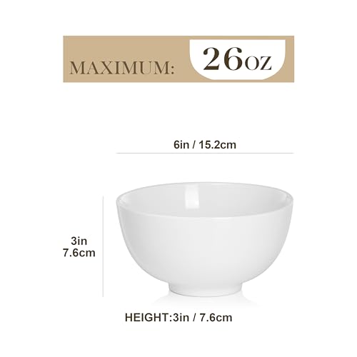 Image of MALACASA 26 Oz Ceramic Soup Bowls Set of 6, White Cereal Bowls for Kitchen | Perfect for soup, cereal, ramen, rice, oatmeal & salad; Scratch-resistant ; stackable, microwave, oven & dishwasher safe