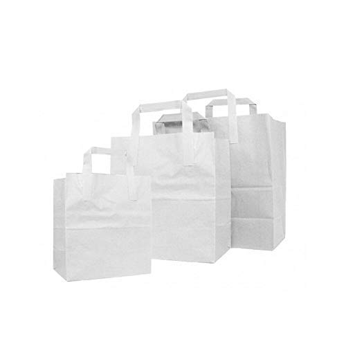 We Can Source It Ltd – Decomposable White SOS Kraft Paper Bag with Tape Handles – Medium Size Paper Bag – Fully Compostable, Biodegradable and Eco-Friendly – For Indian Chinese Takeaway – 25Pc