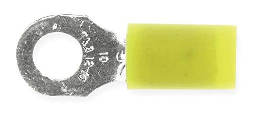 Ring Terminal, Yellow Nylon, Overlapped Seam, 12 to 10 AWG, 50 PK - RC10-10