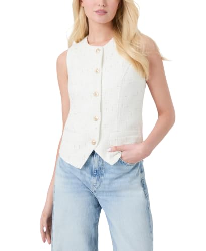 GUESS Womens Sleeveless Jole Vest, Pure White, Medium
