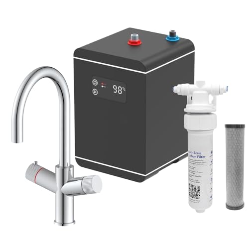 Image of LavaTap 3 in 1 Boiling Water Tap Swan Neck Kitchen Mixer Tap Kit with HOT-Tank and HOT-Filter 2.4L 1.5kW Instant Hot Water Tap 3 Way Kitchen Sink Mixer Under Sink Tank