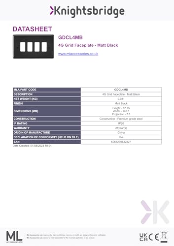 Knightsbridge 4G Grid Faceplate - Matt Black - Image 3