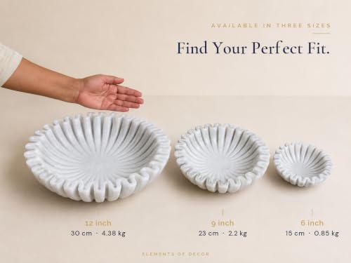 Image of Marble Urli Bowl for Home Decor | Handcrafted Floating Bowl, Decorative Centerpiece for Living Room, Luxury Stone Urli Dish, Pooja Decor & Festive Gift Item (Ruffle Urli /6 Inch)