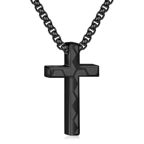 Aretas Football Collier en Forme de Croix pour Homme, Enfant et Garçon Noir Cadeau de Baptême - Chaîne avec Pendentif en Forme de Croix en Acier Inoxydable 18 Zoll, Acier Inoxydable