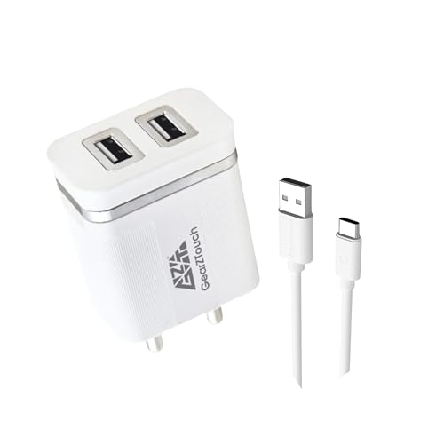 Image of GEARZTOUCH 16W Quick Charge Travel Charger 3.1A Dual Port Fast Mobile Charger with USB to Type C Cable Compatible with All Smartphones- Samsung, Realme, Redmi, Oppo,Vivo (White)