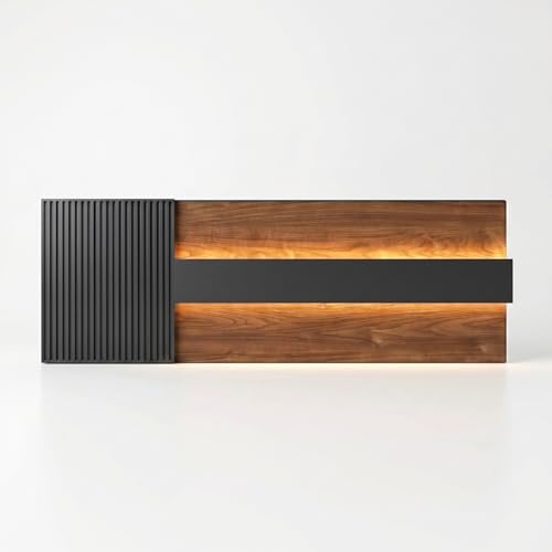 YTElantivo 78' Modern L-Shaped Reception Desk with LED Lights & Mobile File Cabinet,Black Brown...
