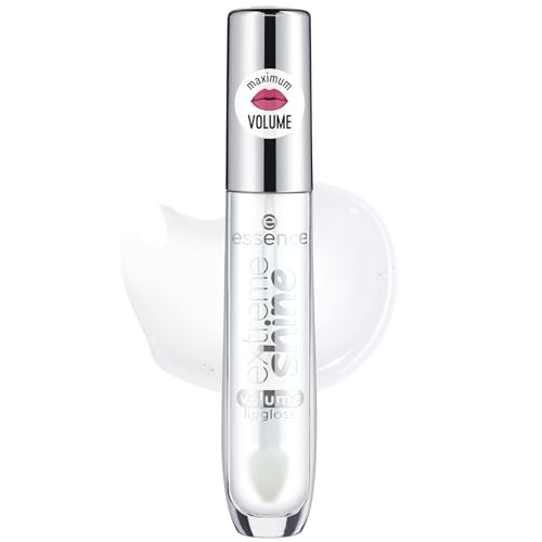 essence extreme shine volume lipgloss 01 crystal clear – Ultra-glänzender Lipgloss mit Volumen- & Plumping-Effekt im Wet-Look – Nicht klebende Textur mit Menthol – Vegane Kosmetik – 5 ml