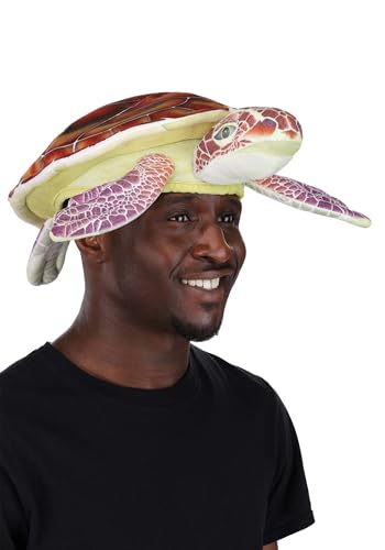 Sea Turtle Costume Hat for Adults Plush Ocean Animal Headwear with Embroidered Face and Detailed Shell Standard Green