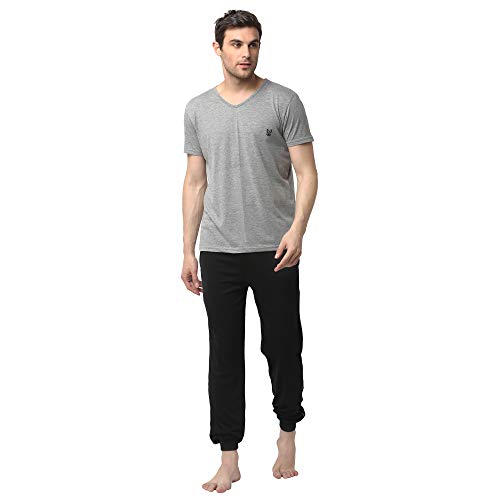 Image of Mack Jonney Cotton Blend Night Suit Co-ord Set for Men with V-Neck Half Sleeve T-Shirt and Track Pant-VJ-MNS-TTP-GROUP14
