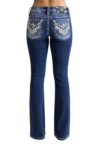 Miss Me Women's Western Stampede Faux Flap Pocket Mid-Rise Bootcut Jeans